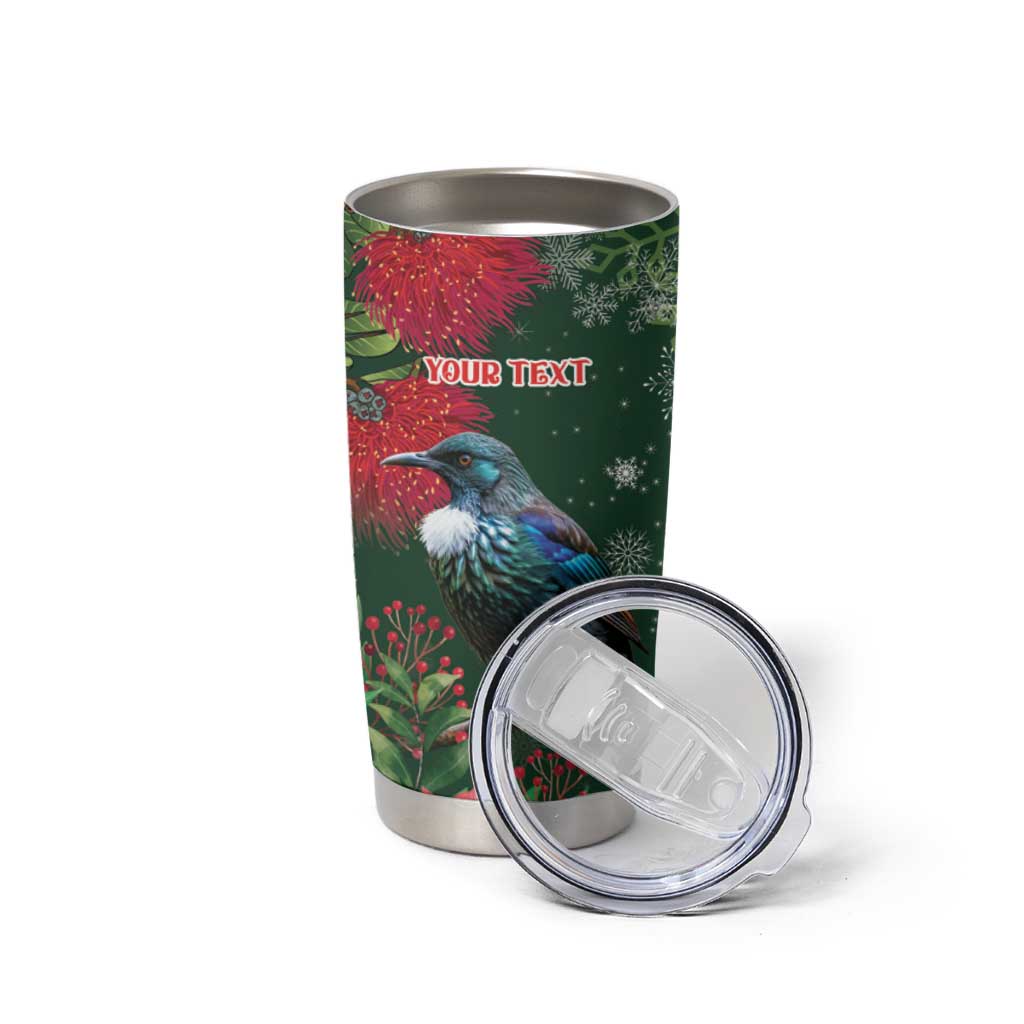 Tui Meri Kirihimete Personalised Tumbler Cup Pohutukawa Flowers Green Motif - Aussie Hoodie