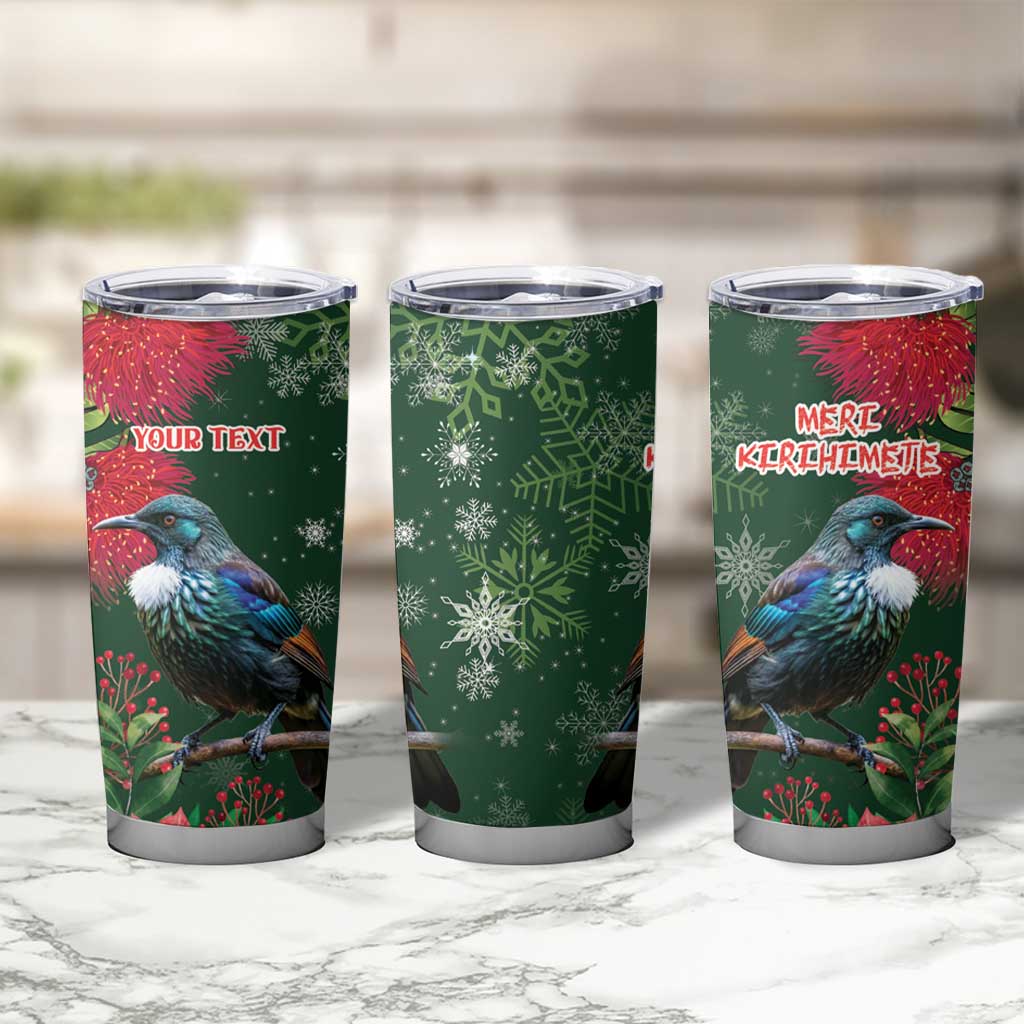 Tui Meri Kirihimete Personalised Tumbler Cup Pohutukawa Flowers Green Motif - Aussie Hoodie
