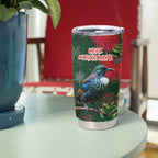 Tui Meri Kirihimete Personalised Tumbler Cup Pohutukawa Flowers Green Motif - Aussie Hoodie
