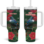 Tui Meri Kirihimete Personalised Tumbler With Handle Pohutukawa Flowers Green Motif - Aussie Hoodie