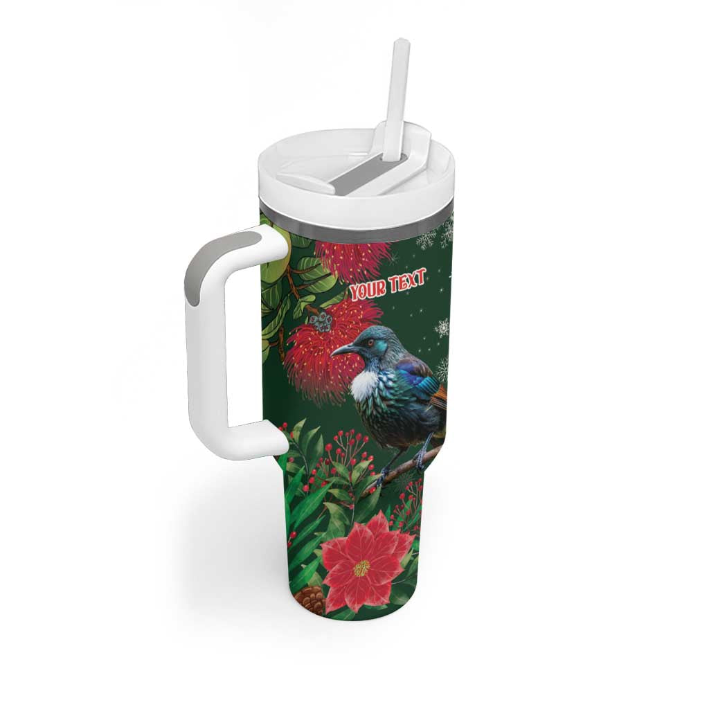 Tui Meri Kirihimete Personalised Tumbler With Handle Pohutukawa Flowers Green Motif - Aussie Hoodie