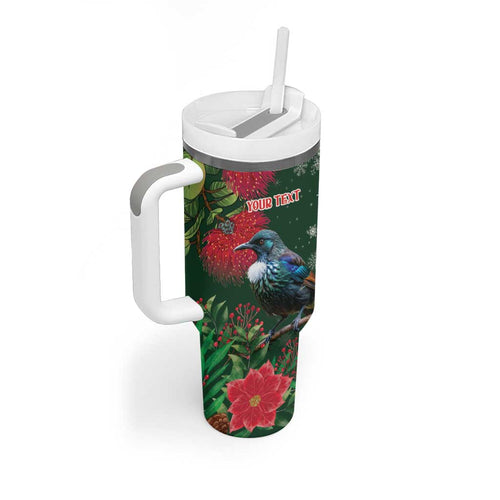 Tui Meri Kirihimete Personalised Tumbler With Handle Pohutukawa Flowers Green Motif - Aussie Hoodie