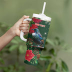 Tui Meri Kirihimete Personalised Tumbler With Handle Pohutukawa Flowers Green Motif - Aussie Hoodie