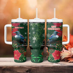 Tui Meri Kirihimete Personalised Tumbler With Handle Pohutukawa Flowers Green Motif - Aussie Hoodie