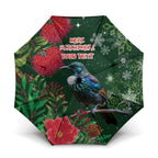 Tui Meri Kirihimete Personalised Umbrella Pohutukawa Flowers Green Motif - Aussie Hoodie