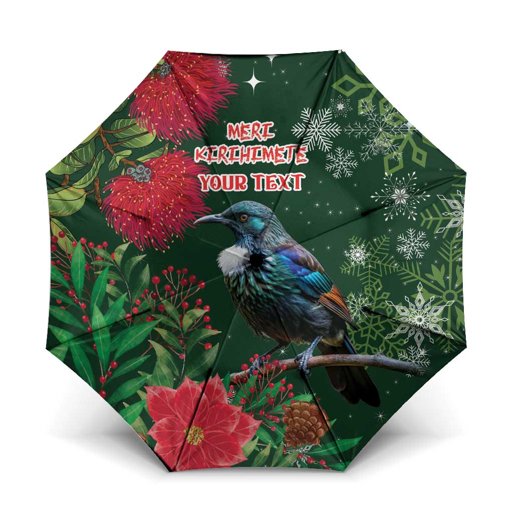 Tui Meri Kirihimete Personalised Umbrella Pohutukawa Flowers Green Motif - Aussie Hoodie