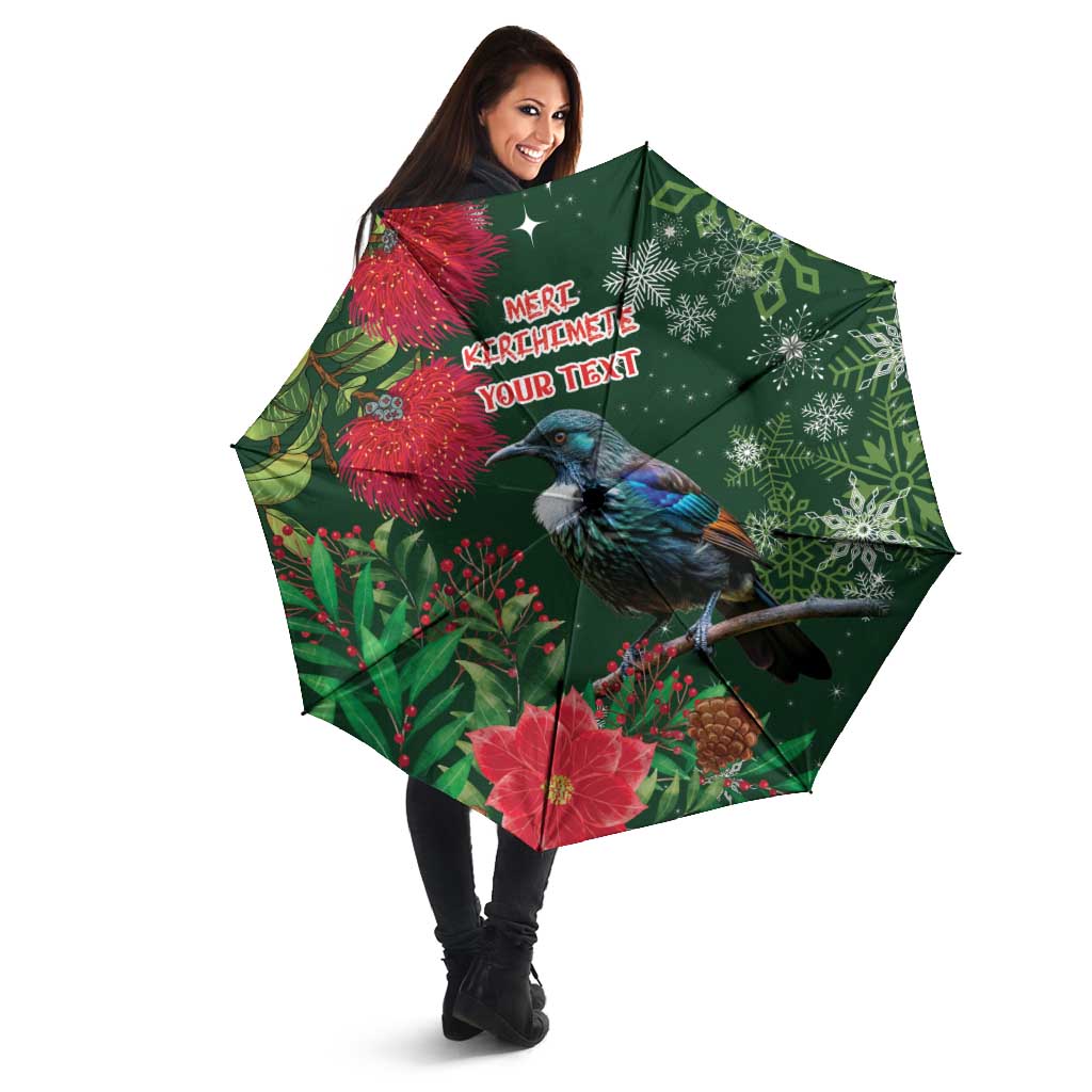 Tui Meri Kirihimete Personalised Umbrella Pohutukawa Flowers Green Motif - Aussie Hoodie