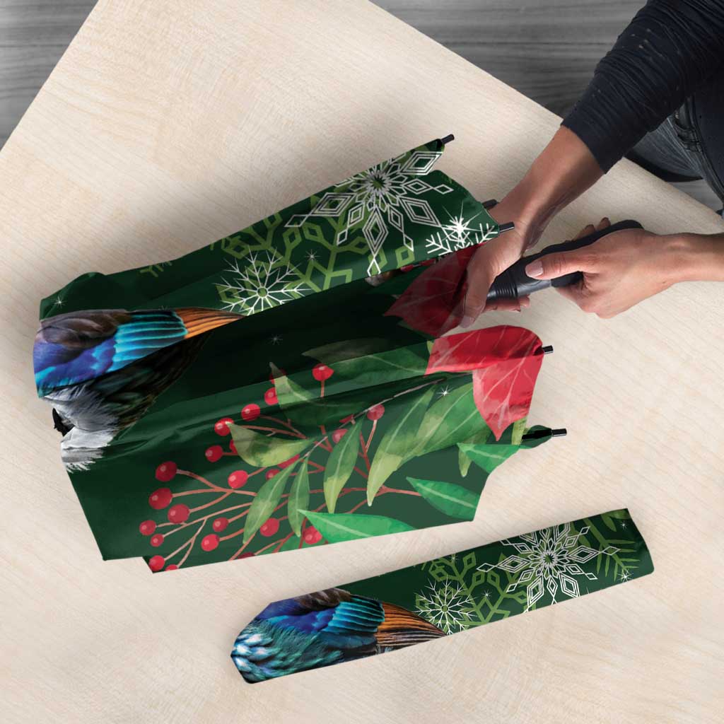 Tui Meri Kirihimete Personalised Umbrella Pohutukawa Flowers Green Motif - Aussie Hoodie