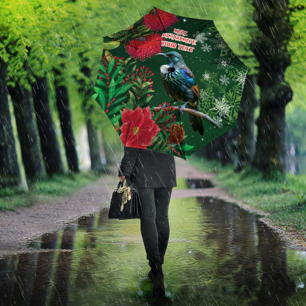 Tui Meri Kirihimete Personalised Umbrella Pohutukawa Flowers Green Motif - Aussie Hoodie