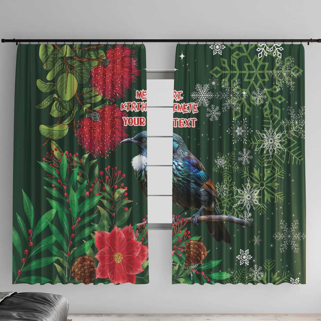 Tui Meri Kirihimete Personalised Window Curtain Pohutukawa Flowers Green Motif - Aussie Hoodie