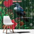 Tui Meri Kirihimete Personalised Window Curtain Pohutukawa Flowers Green Motif - Aussie Hoodie