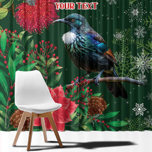 Tui Meri Kirihimete Personalised Window Curtain Pohutukawa Flowers Green Motif - Aussie Hoodie