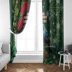 Tui Meri Kirihimete Personalised Window Curtain Pohutukawa Flowers Green Motif - Aussie Hoodie