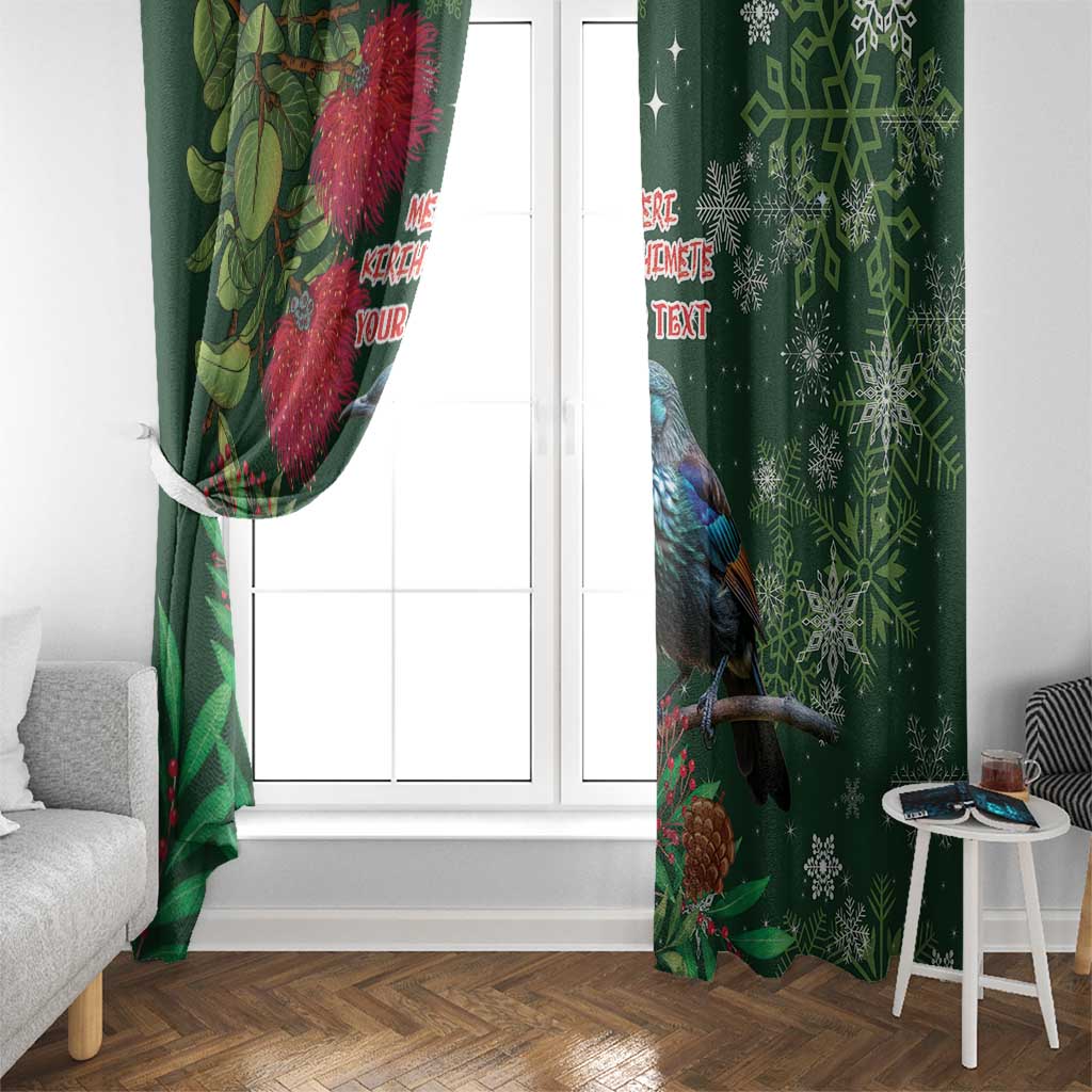 Tui Meri Kirihimete Personalised Window Curtain Pohutukawa Flowers Green Motif - Aussie Hoodie