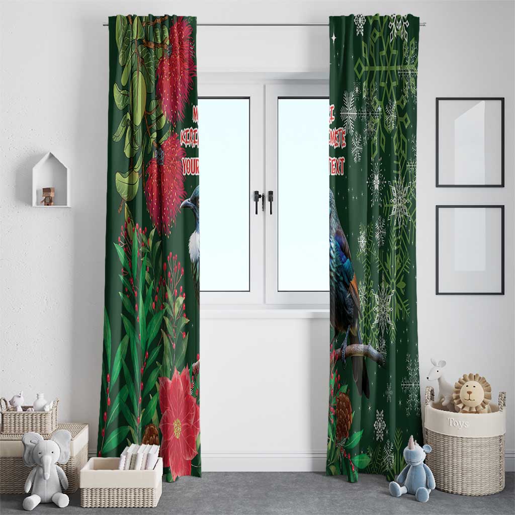 Tui Meri Kirihimete Personalised Window Curtain Pohutukawa Flowers Green Motif - Aussie Hoodie