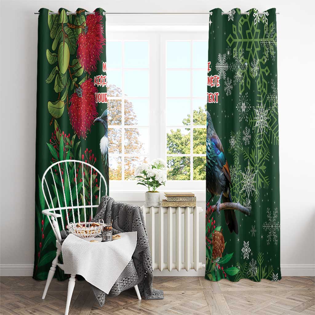 Tui Meri Kirihimete Personalised Window Curtain Pohutukawa Flowers Green Motif - Aussie Hoodie