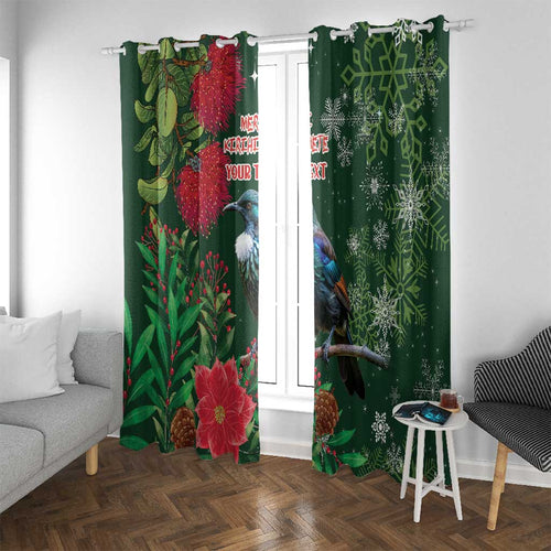 Tui Meri Kirihimete Personalised Window Curtain Pohutukawa Flowers Green Motif - Aussie Hoodie