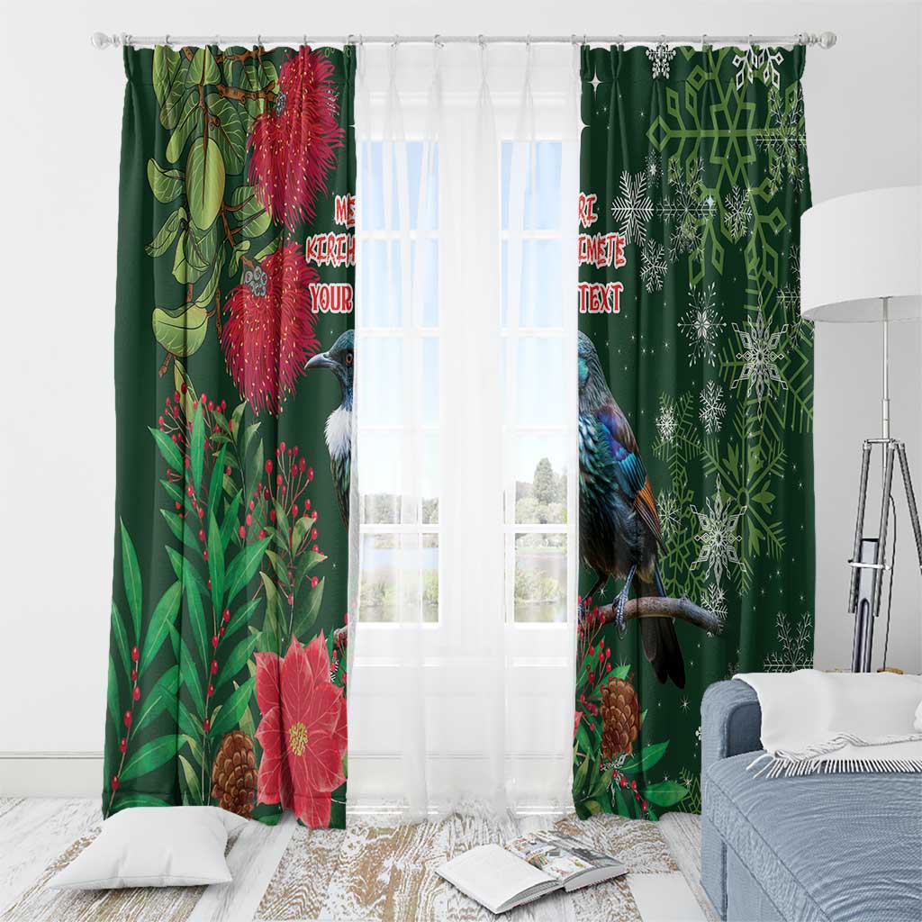 Tui Meri Kirihimete Personalised Window Curtain Pohutukawa Flowers Green Motif - Aussie Hoodie