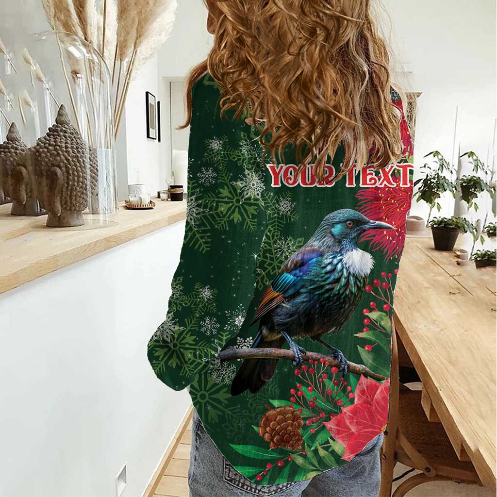 Tui Meri Kirihimete Personalised Women Casual Shirt Pohutukawa Flowers Green Motif - Aussie Hoodie