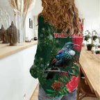 Tui Meri Kirihimete Personalised Women Casual Shirt Pohutukawa Flowers Green Motif - Aussie Hoodie
