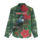 Tui Meri Kirihimete Personalised Women Casual Shirt Pohutukawa Flowers Green Motif - Aussie Hoodie