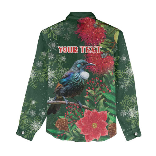 Tui Meri Kirihimete Personalised Women Casual Shirt Pohutukawa Flowers Green Motif - Aussie Hoodie