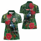 Tui Meri Kirihimete Personalised Women Polo Shirt Pohutukawa Flowers Green Motif - Aussie Hoodie