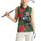 Tui Meri Kirihimete Personalised Women Sleeveless Polo Shirt Pohutukawa Flowers Green Motif - Aussie Hoodie