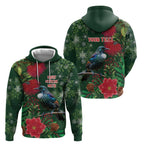 Tui Meri Kirihimete Personalised Zip Hoodie Pohutukawa Flowers Green Motif - Aussie Hoodie