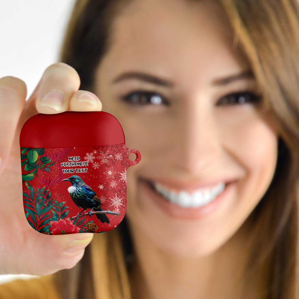 Tui Meri Kirihimete Personalised AirPods Case Pohutukawa Flowers Red Motif - Aussie Hoodie