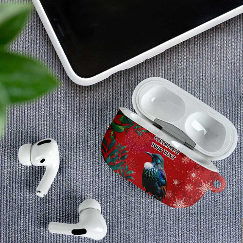 Tui Meri Kirihimete Personalised AirPods Case Pohutukawa Flowers Red Motif - Aussie Hoodie