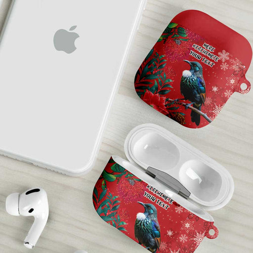 Tui Meri Kirihimete Personalised AirPods Case Pohutukawa Flowers Red Motif - Aussie Hoodie
