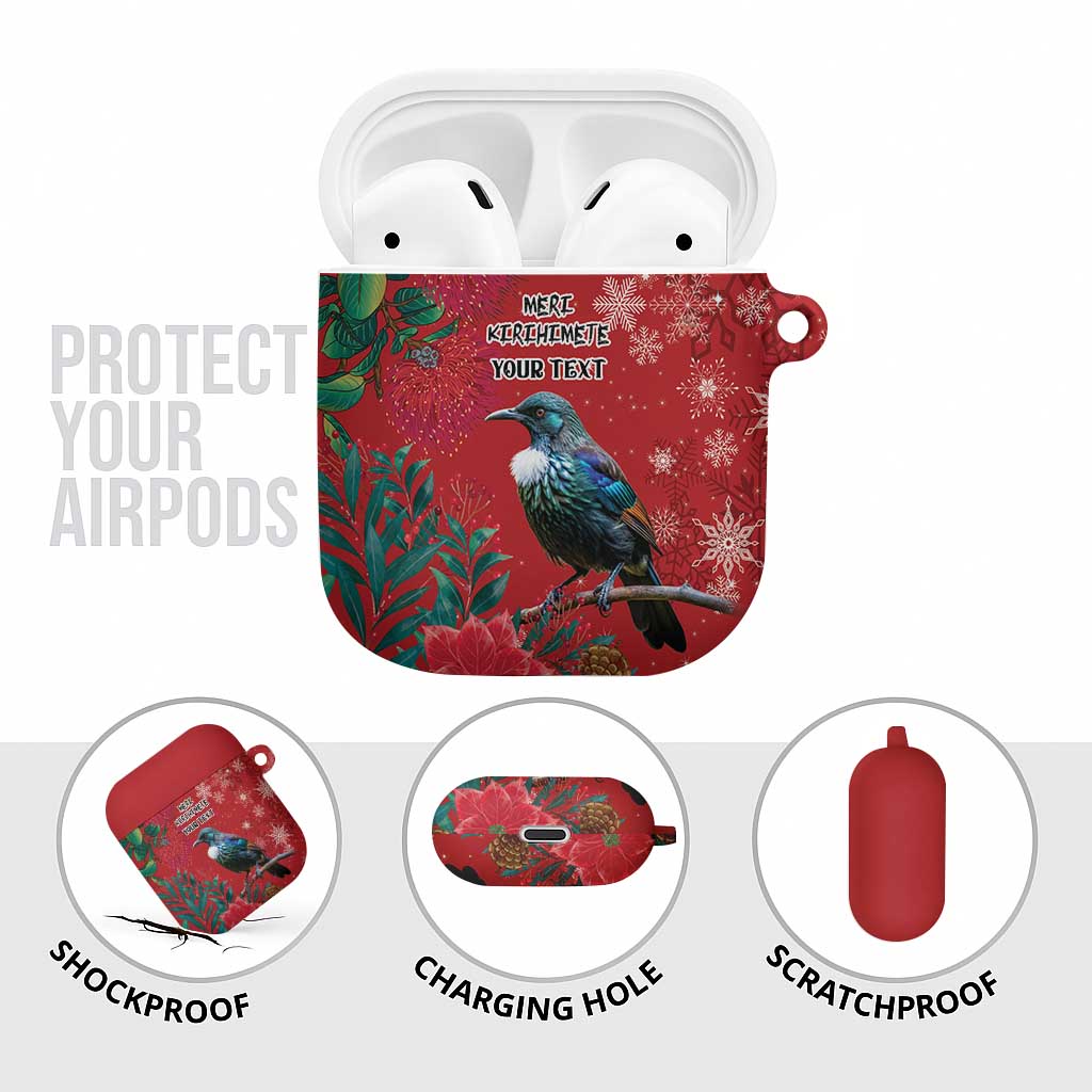 Tui Meri Kirihimete Personalised AirPods Case Pohutukawa Flowers Red Motif - Aussie Hoodie