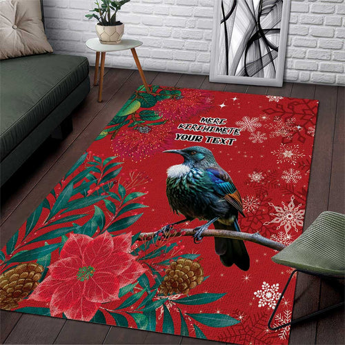 Tui Meri Kirihimete Personalised Area Rug Pohutukawa Flowers Red Motif - Aussie Hoodie
