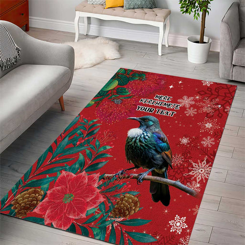 Tui Meri Kirihimete Personalised Area Rug Pohutukawa Flowers Red Motif - Aussie Hoodie
