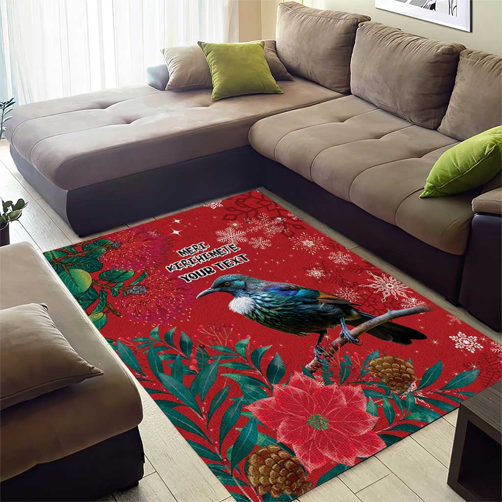 Tui Meri Kirihimete Personalised Area Rug Pohutukawa Flowers Red Motif - Aussie Hoodie