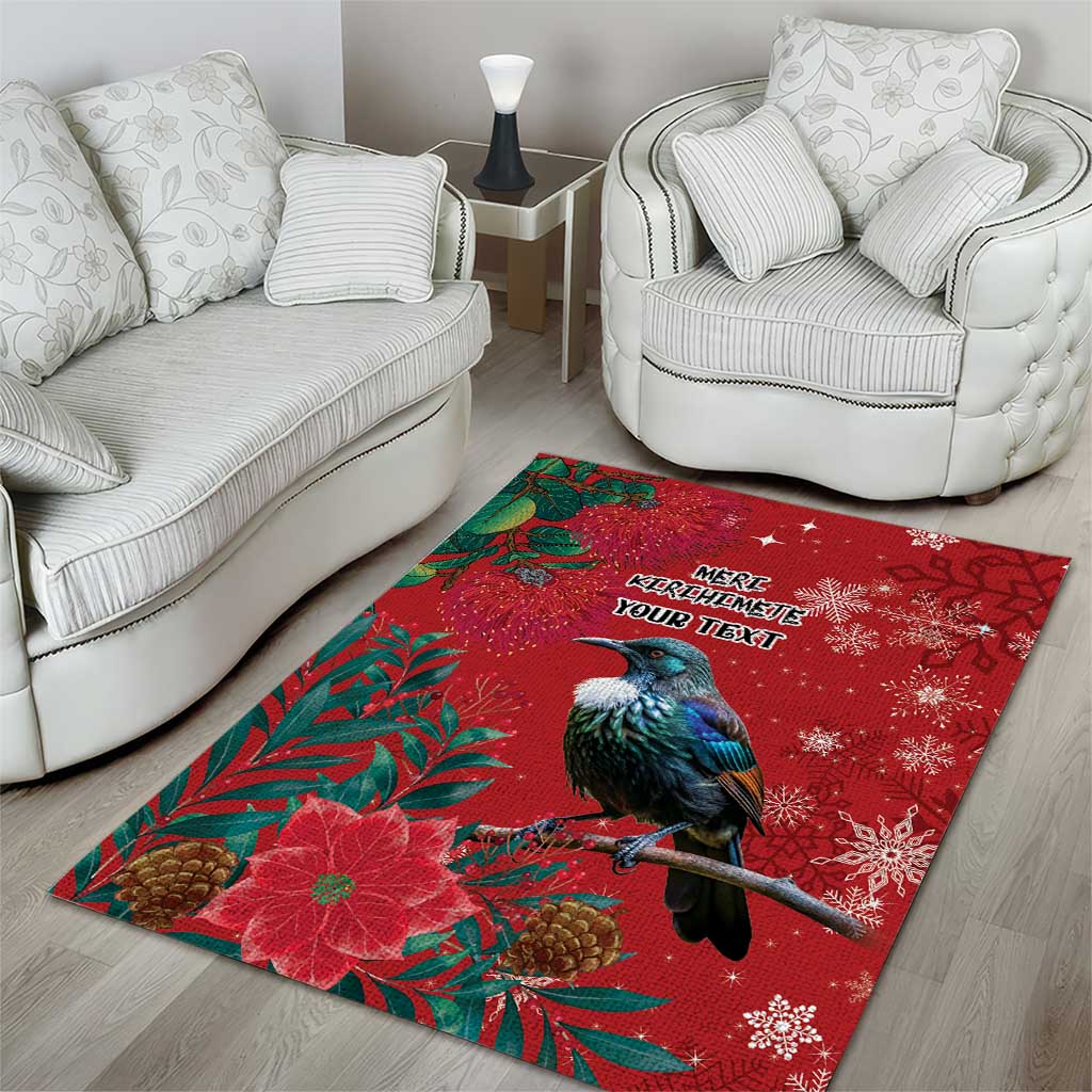 Tui Meri Kirihimete Personalised Area Rug Pohutukawa Flowers Red Motif - Aussie Hoodie