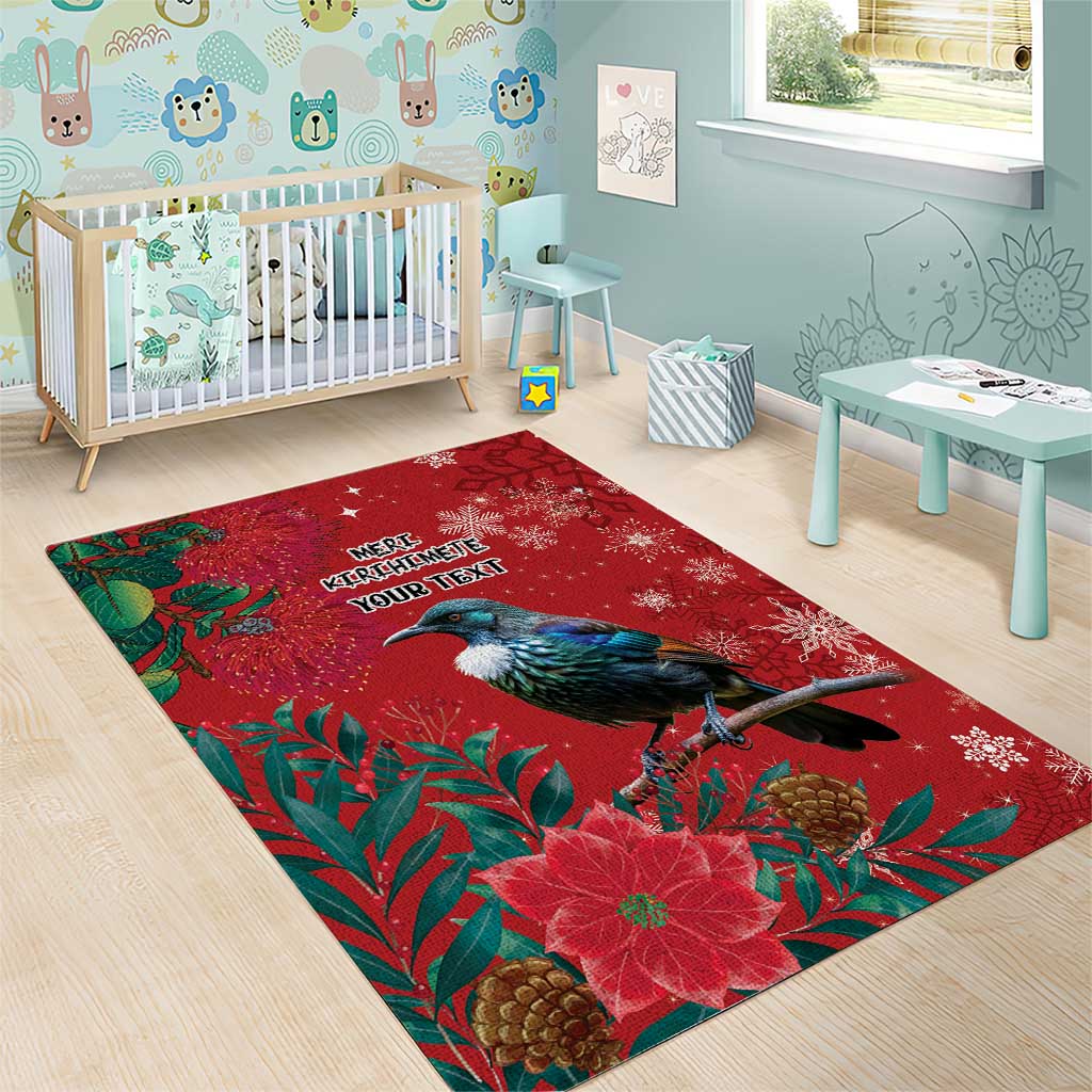 Tui Meri Kirihimete Personalised Area Rug Pohutukawa Flowers Red Motif - Aussie Hoodie