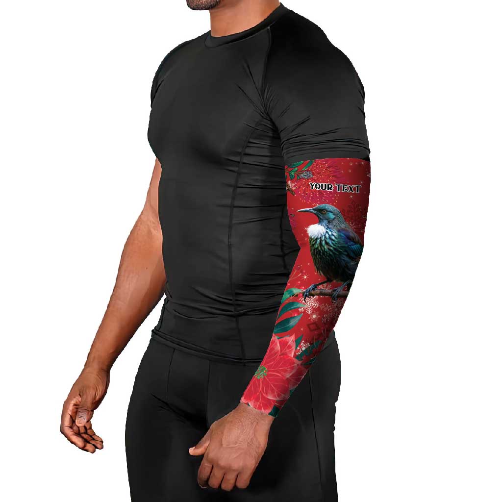 Tui Meri Kirihimete Personalised Arm Sleeves Pohutukawa Flowers Red Motif - Aussie Hoodie