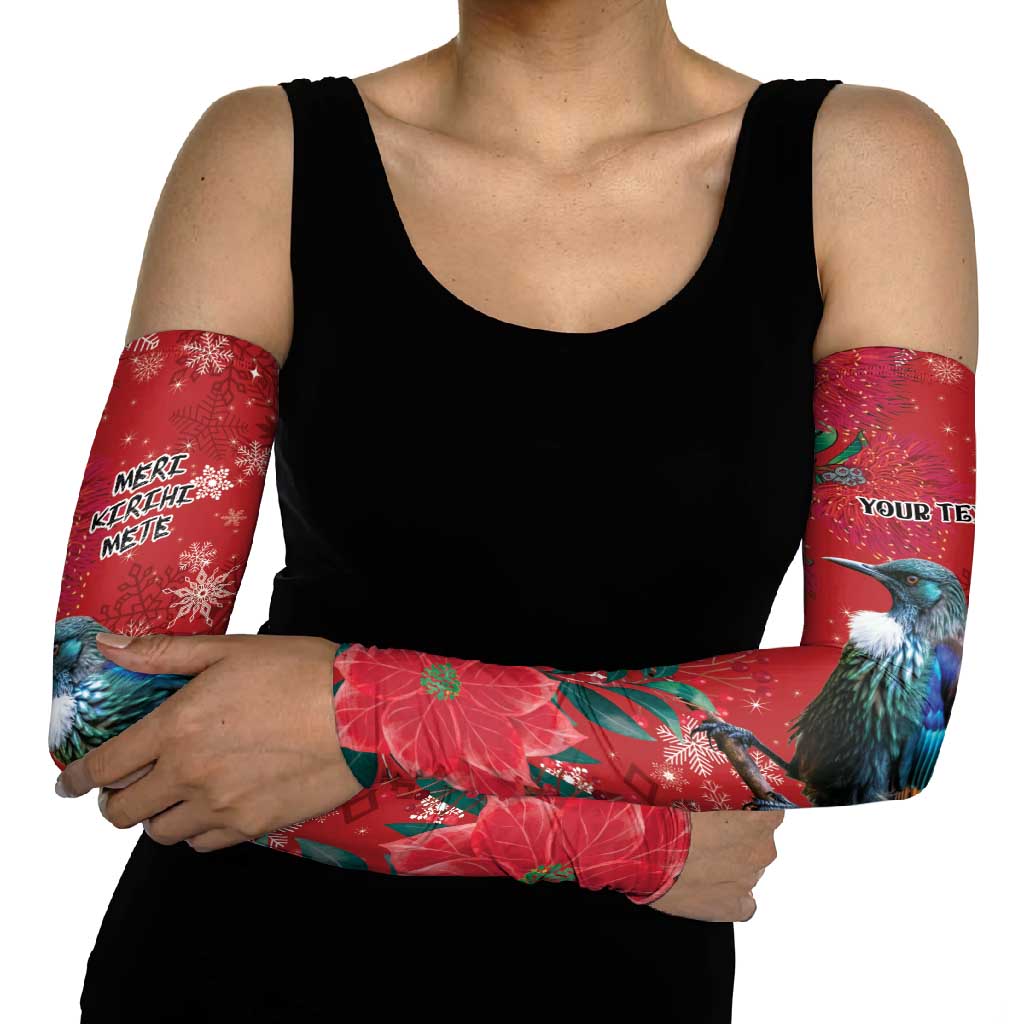 Tui Meri Kirihimete Personalised Arm Sleeves Pohutukawa Flowers Red Motif - Aussie Hoodie