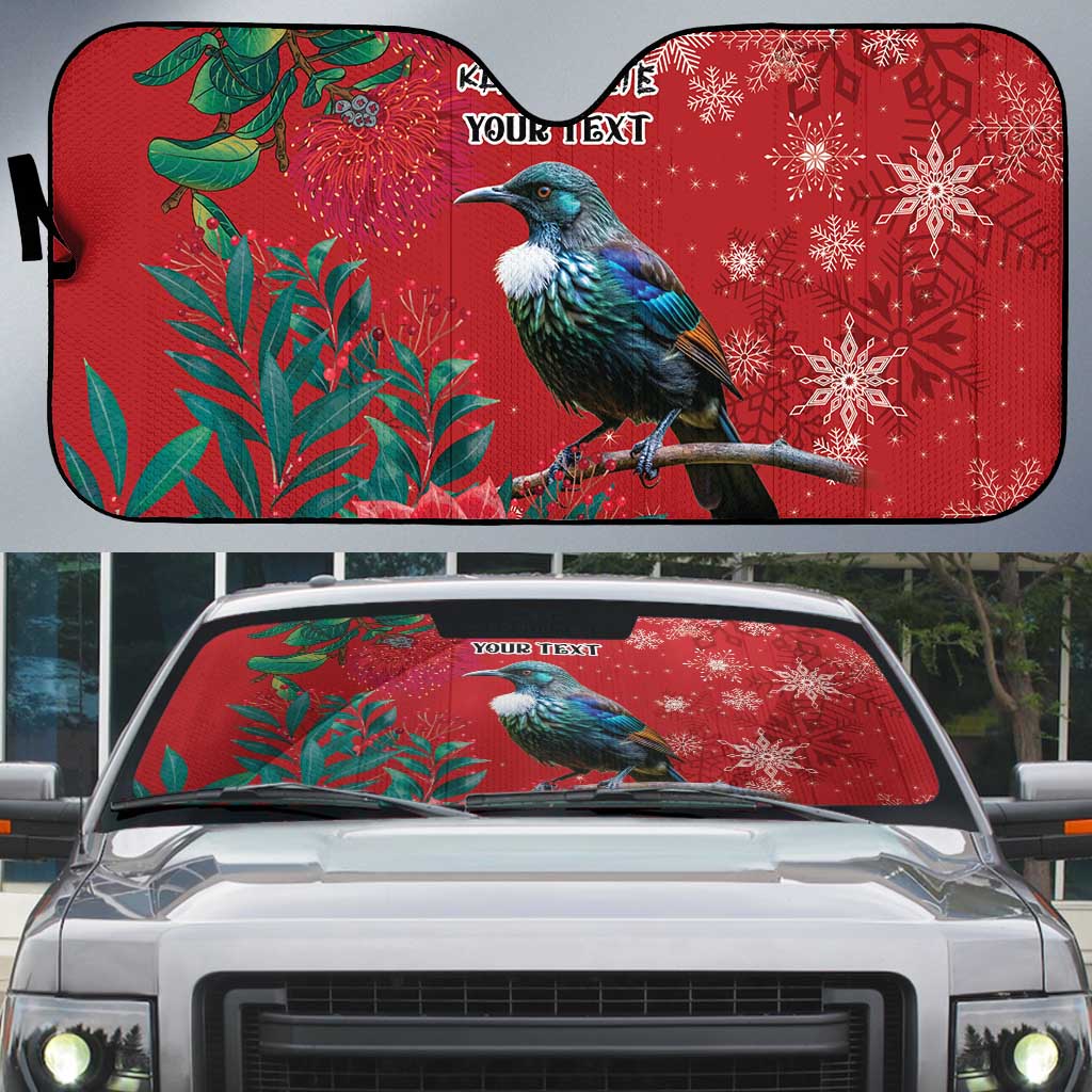 Tui Meri Kirihimete Personalised Auto Sun Shade Pohutukawa Flowers Red Motif - Aussie Hoodie