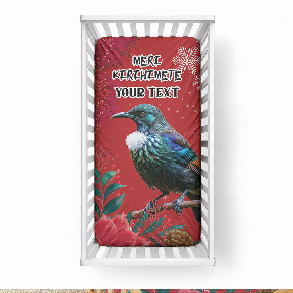 Tui Meri Kirihimete Personalised Baby Bed Cover Pohutukawa Flowers Red Motif