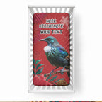 Tui Meri Kirihimete Personalised Baby Bed Cover Pohutukawa Flowers Red Motif