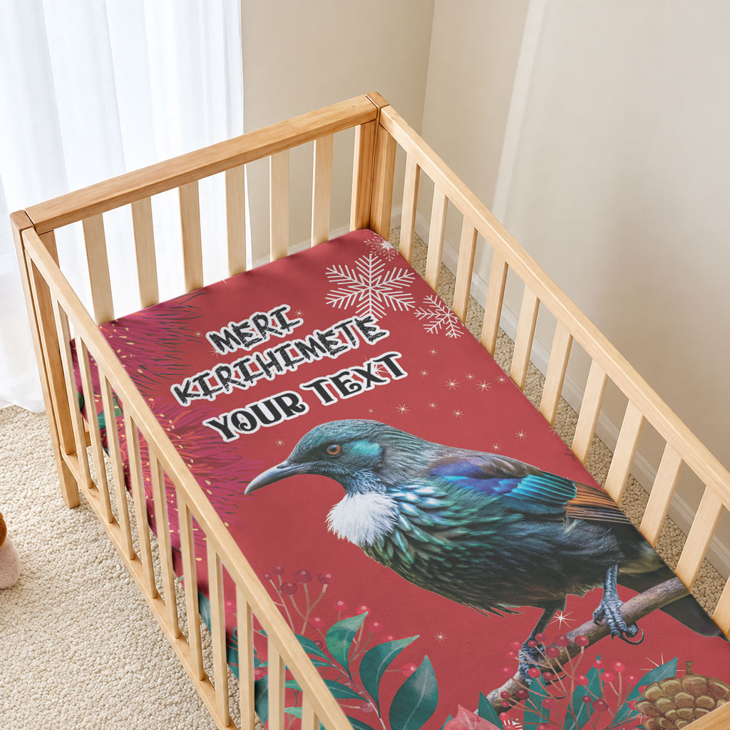 Tui Meri Kirihimete Personalised Baby Bed Cover Pohutukawa Flowers Red Motif