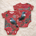 Tui Meri Kirihimete Personalised Baby Onesie Pohutukawa Flowers Red Motif