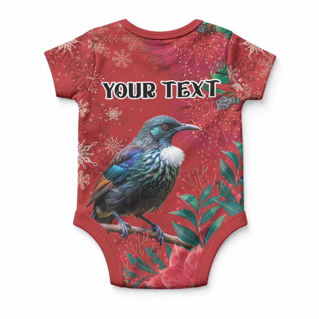 Tui Meri Kirihimete Personalised Baby Onesie Pohutukawa Flowers Red Motif