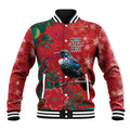 Tui Meri Kirihimete Personalised Baseball Jacket Pohutukawa Flowers Red Motif - Aussie Hoodie