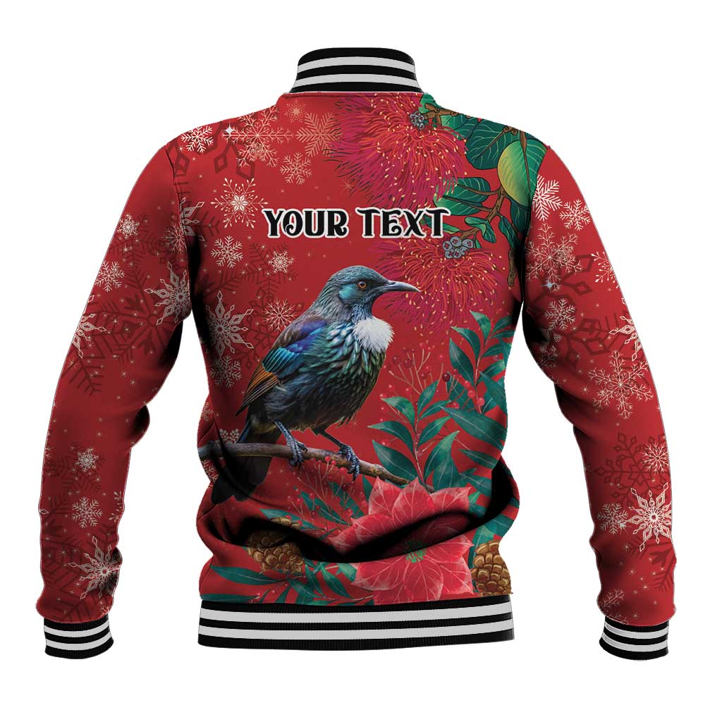 Tui Meri Kirihimete Personalised Baseball Jacket Pohutukawa Flowers Red Motif - Aussie Hoodie