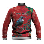 Tui Meri Kirihimete Personalised Baseball Jacket Pohutukawa Flowers Red Motif - Aussie Hoodie