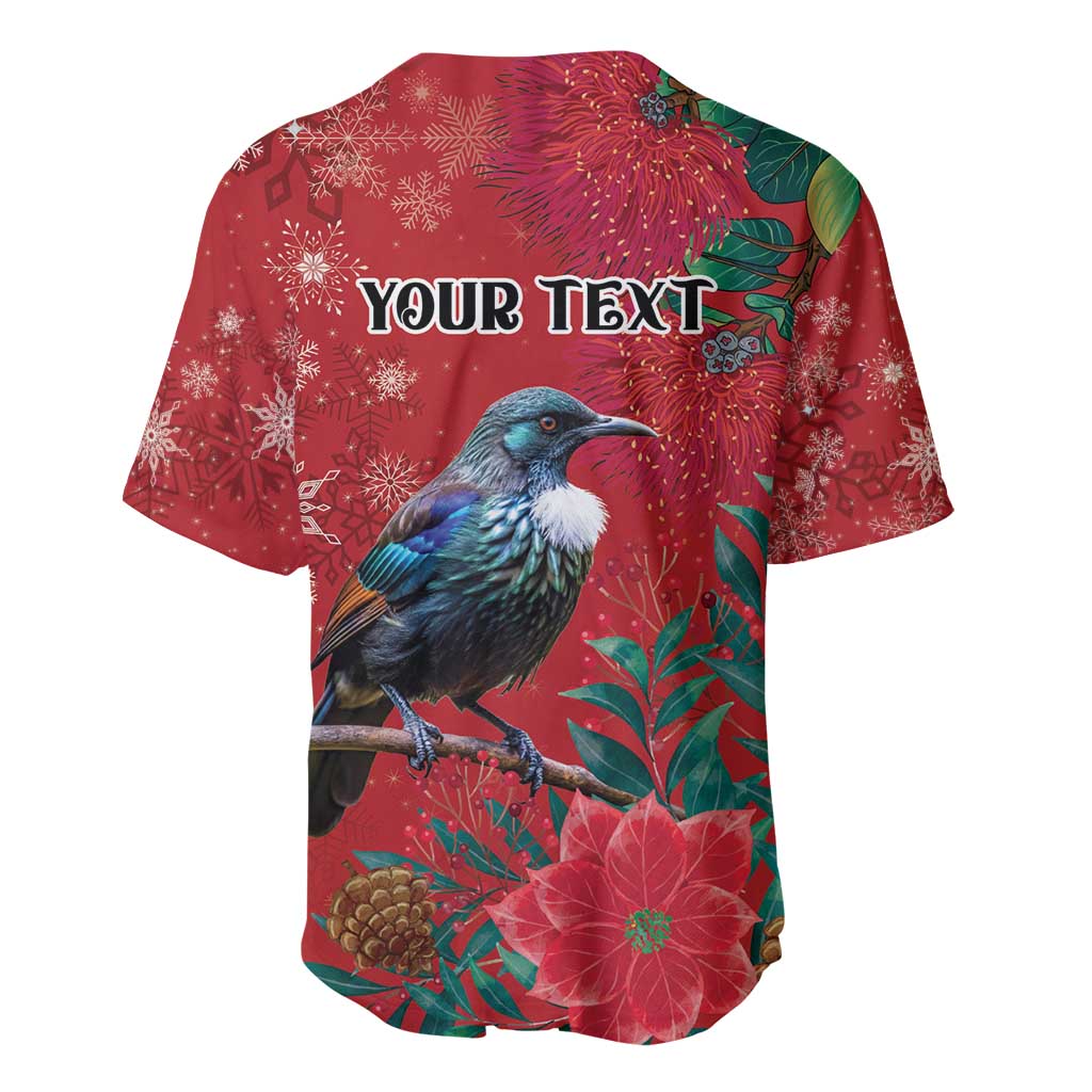 Tui Meri Kirihimete Personalised Baseball Jersey Pohutukawa Flowers Red Motif - Aussie Hoodie